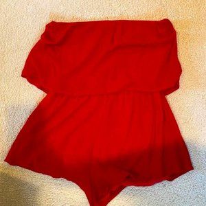 Red strapless romper
